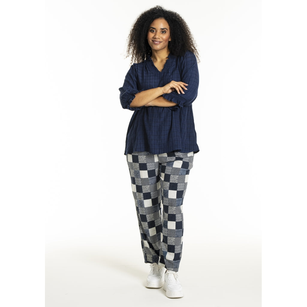 Studio SChristine Trousers WITHOUT elastic in legs Trousers Navy-white checks with print