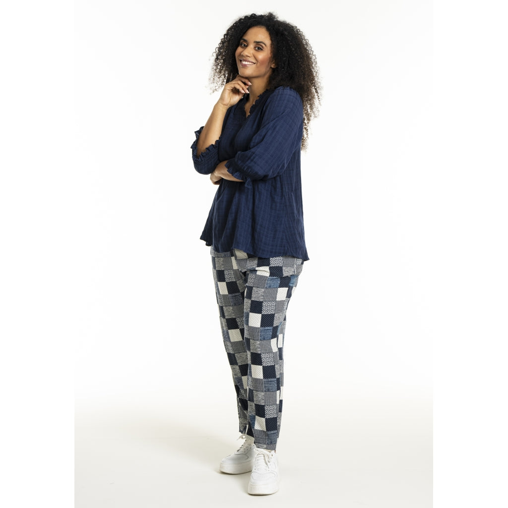 Studio SChristine Trousers WITHOUT elastic in legs Trousers Navy-white checks with print