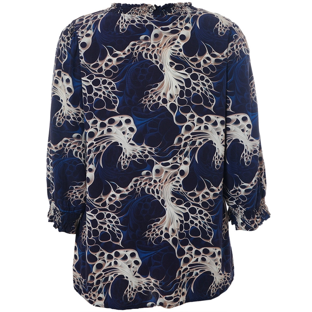 Studio SFeodora Blouse with smock neck Blouse Navy with sand print