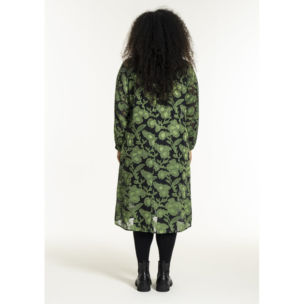 Studio SJuni Chiffon Shirt Shirt Black with bright green flowers