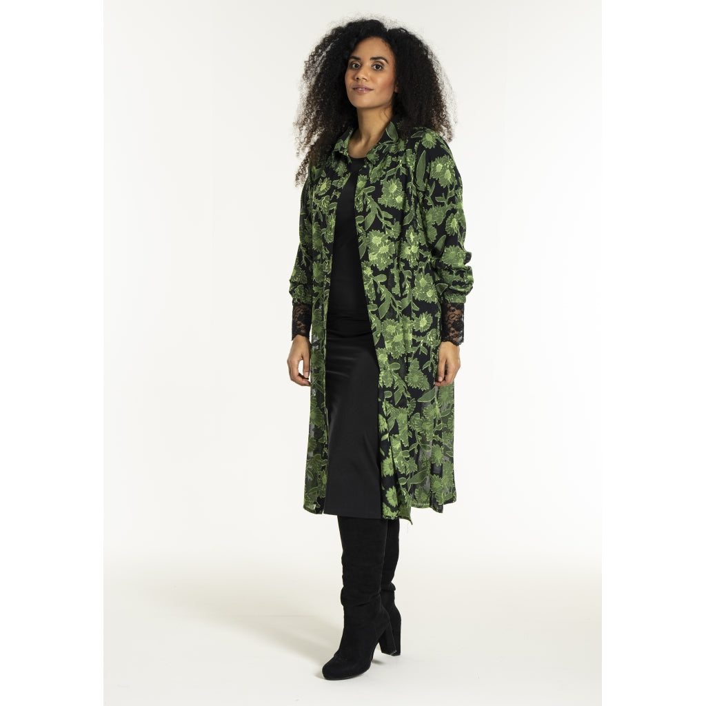 Studio SJuni Chiffon Shirt Shirt Black with bright green flowers