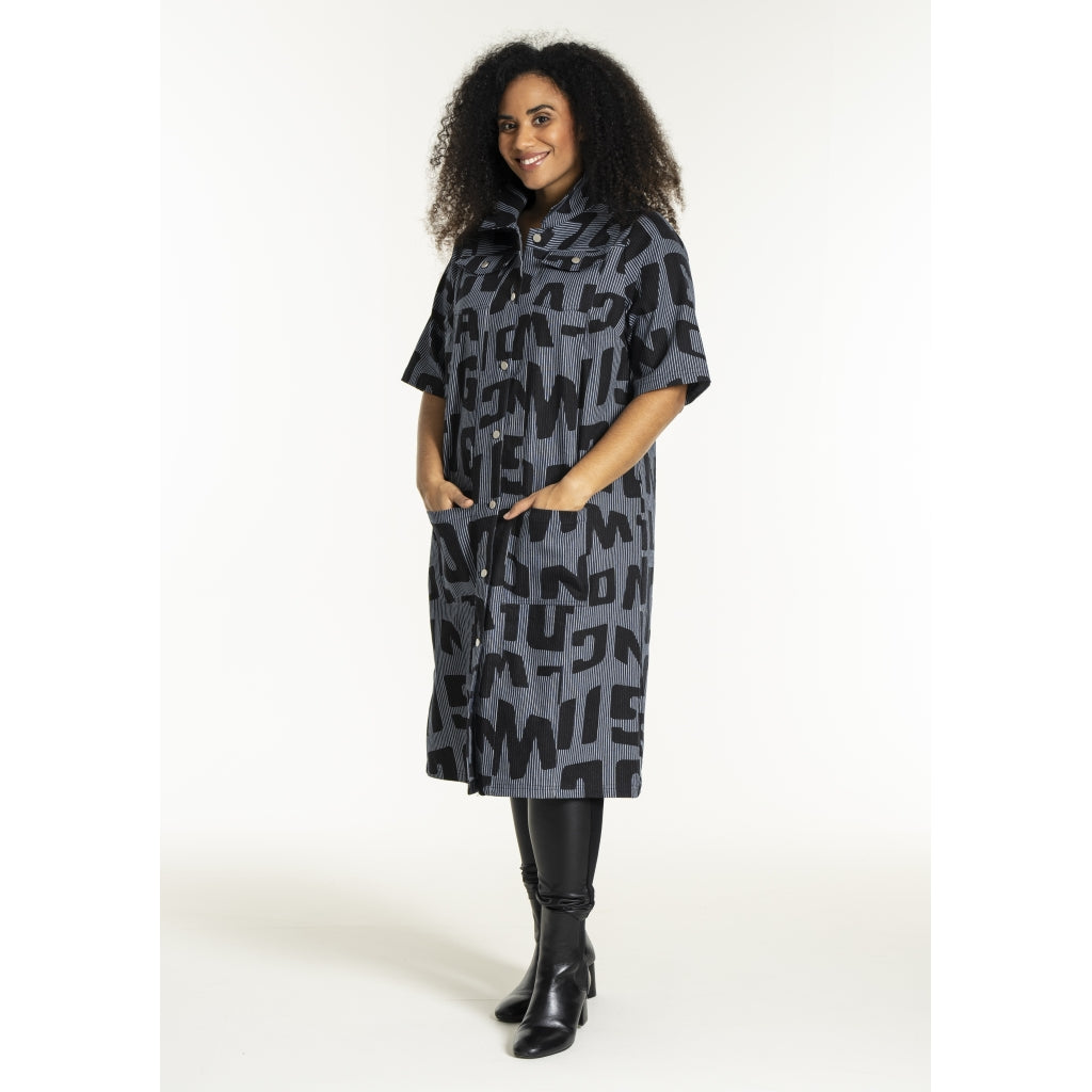 Studio SNalina Denim Dress Dress Blue white striped denim with print