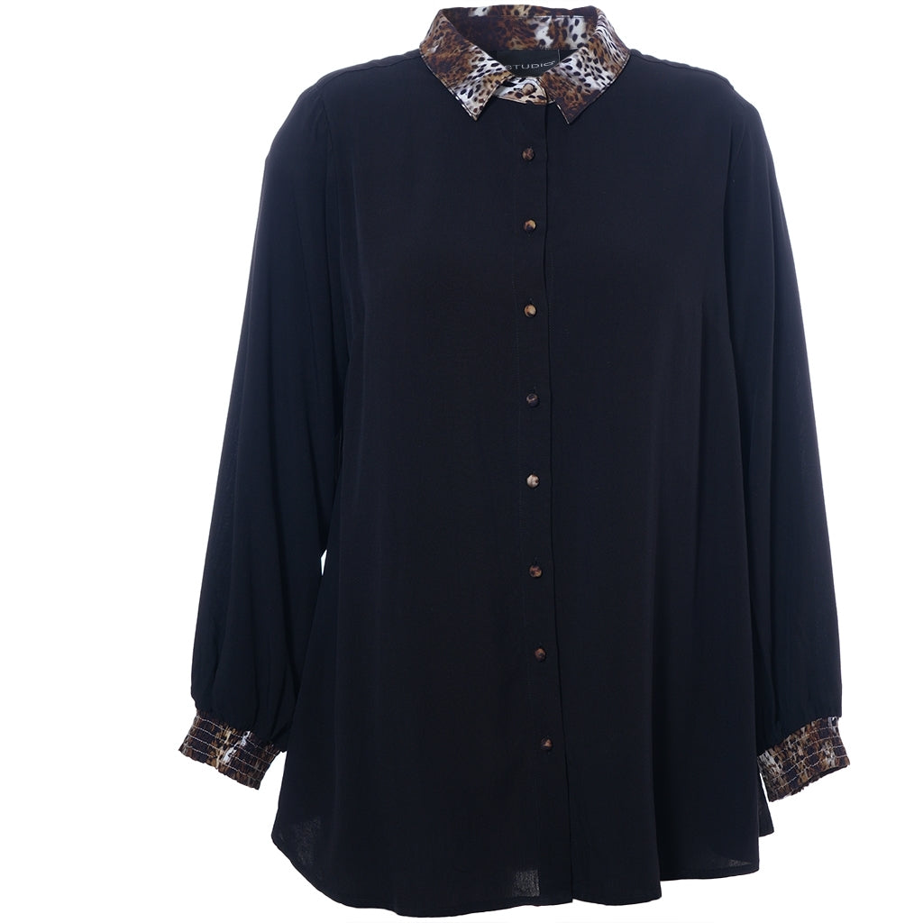 Studio SNicolette Shirt Shirt Black with brown animal print