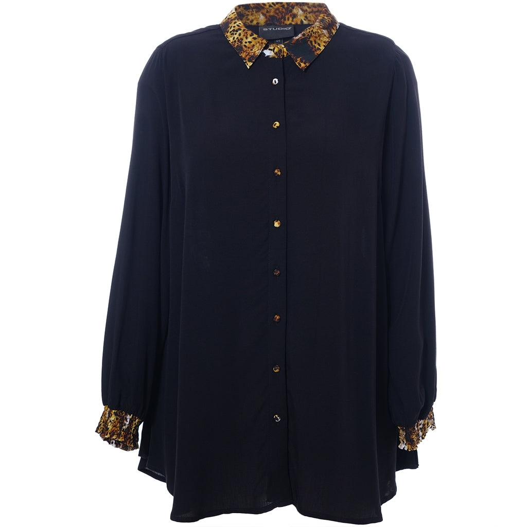 Studio SNicolette Shirt Shirt Black with yellow animal print