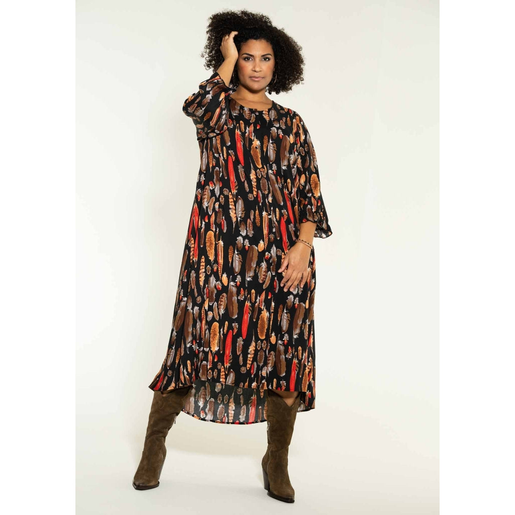 Studio Ida Dress Dress Black brown feathers