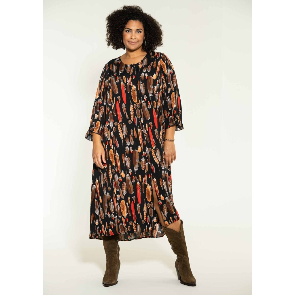 Studio Ida Dress Dress Black brown feathers