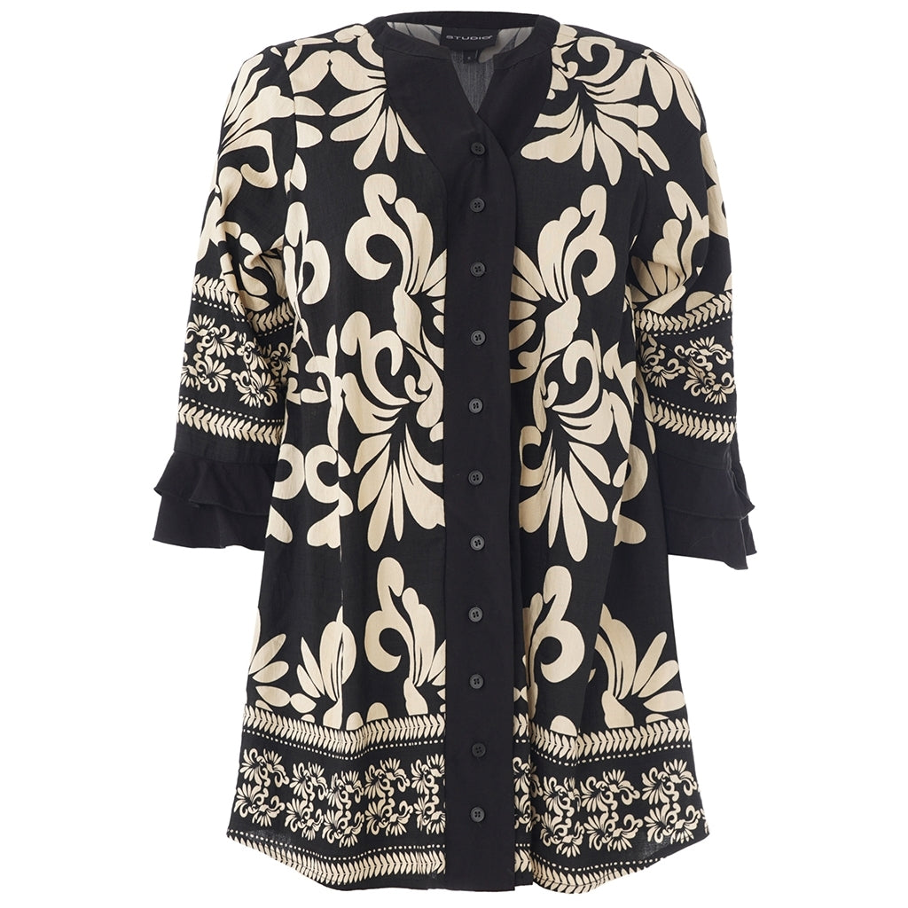 Studio SAnn Tunic Tunic Black with border print
