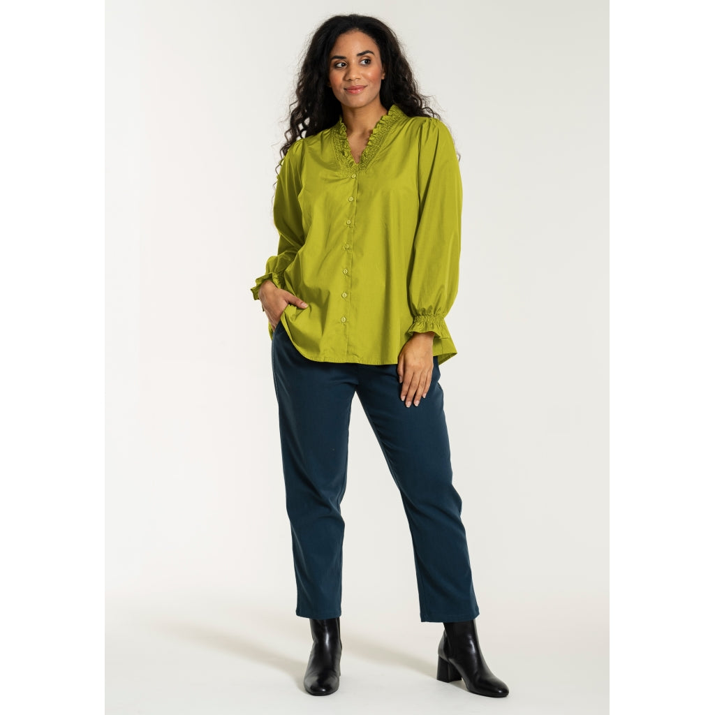 Studio SAtalie Shirt with smock neck Shirt Green