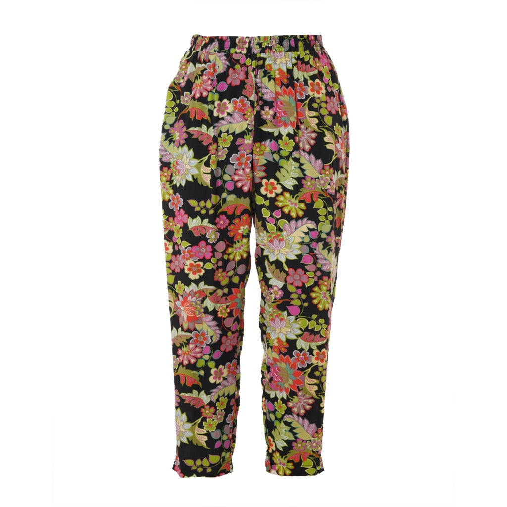 Studio SChristine Trousers WITHOUT elastic in legs Trousers Black with lime flowers