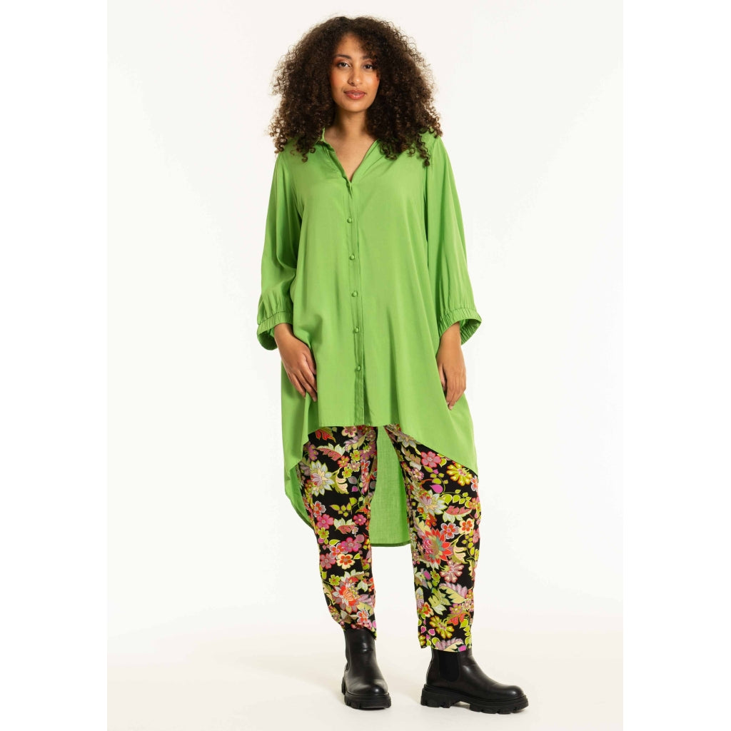 Studio SChristine Trousers WITHOUT elastic in legs Trousers Black with lime flowers