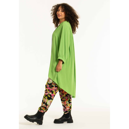 Studio SChristine Trousers WITHOUT elastic in legs Trousers Black with lime flowers