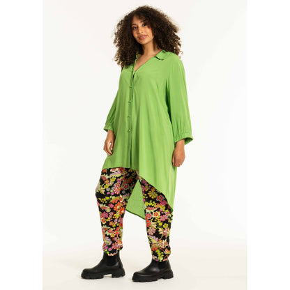 Studio SChristine Trousers WITHOUT elastic in legs Trousers Black with lime flowers