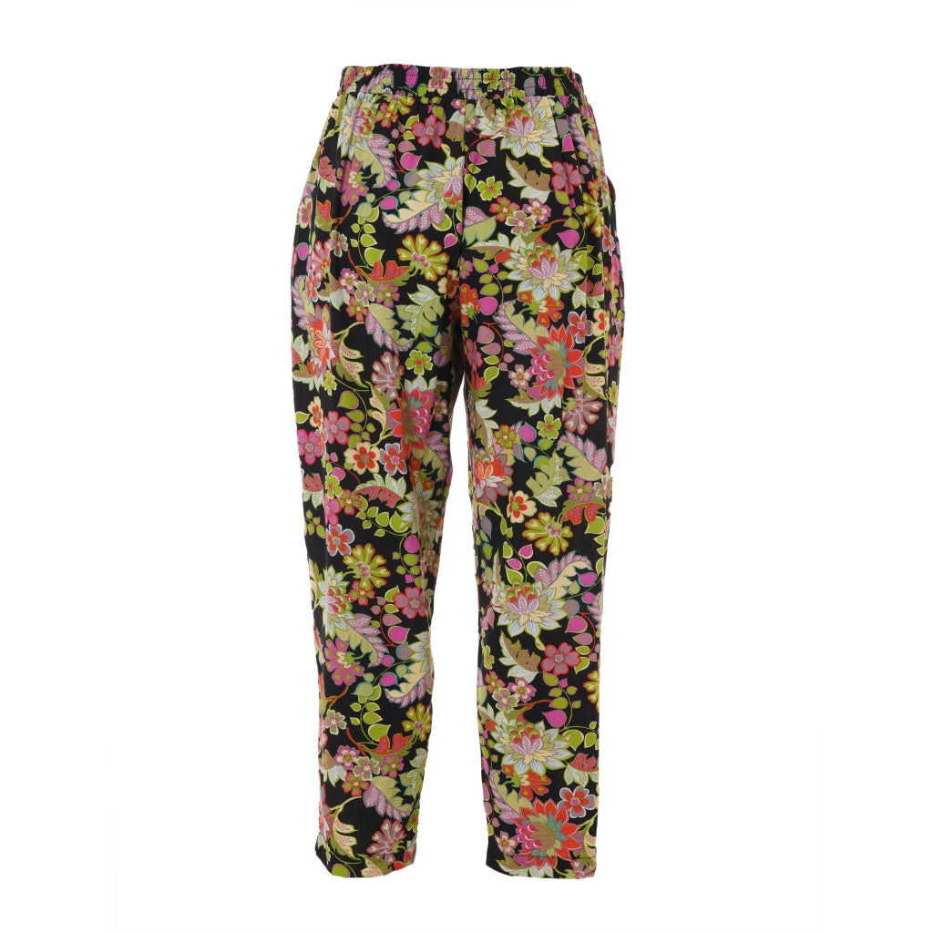 Studio SChristine Trousers WITHOUT elastic in legs Trousers Black with lime flowers