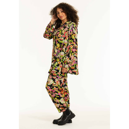 Studio SChristine Trousers WITHOUT elastic in legs Trousers Black with lime flowers