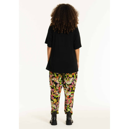 Studio SChristine Trousers WITHOUT elastic in legs Trousers Black with lime flowers