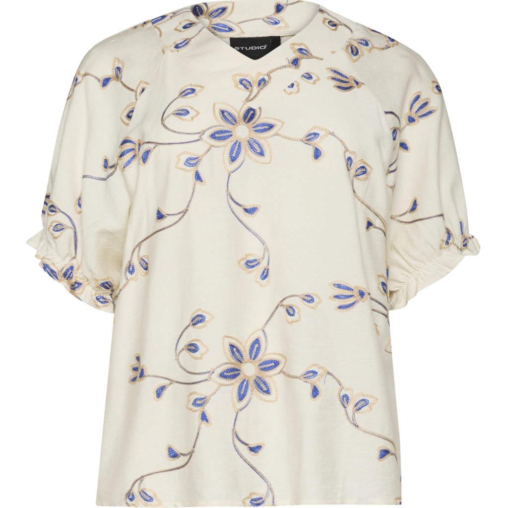 Studio SDasie Blouse Blouse Sand with blue embroidery