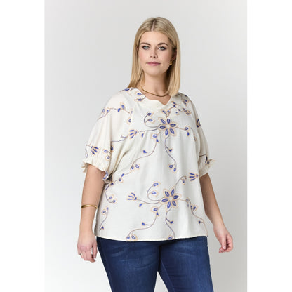Studio SDasie Blouse Blouse Sand with blue embroidery