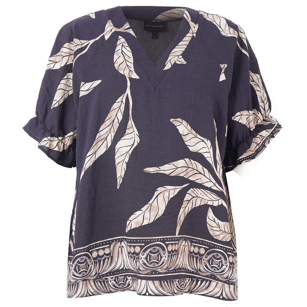 Studio SDasie Blouse Blouse Navy board with sand flowers