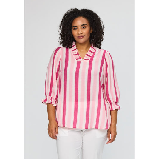 Studio SFeodora Blouse with smock neck Blouse White/pink stripe