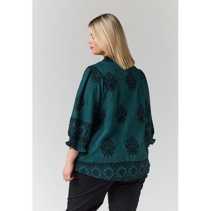 Studio SFeodora Blouse with smock neck Blouse Petrol
