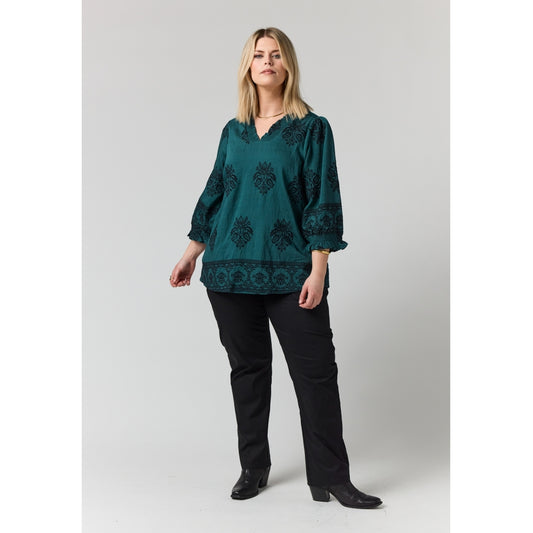 Studio SFeodora Blouse with smock neck Blouse Petrol