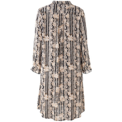Studio SGunda Dress Dress Black with sand flowers and gold stripe