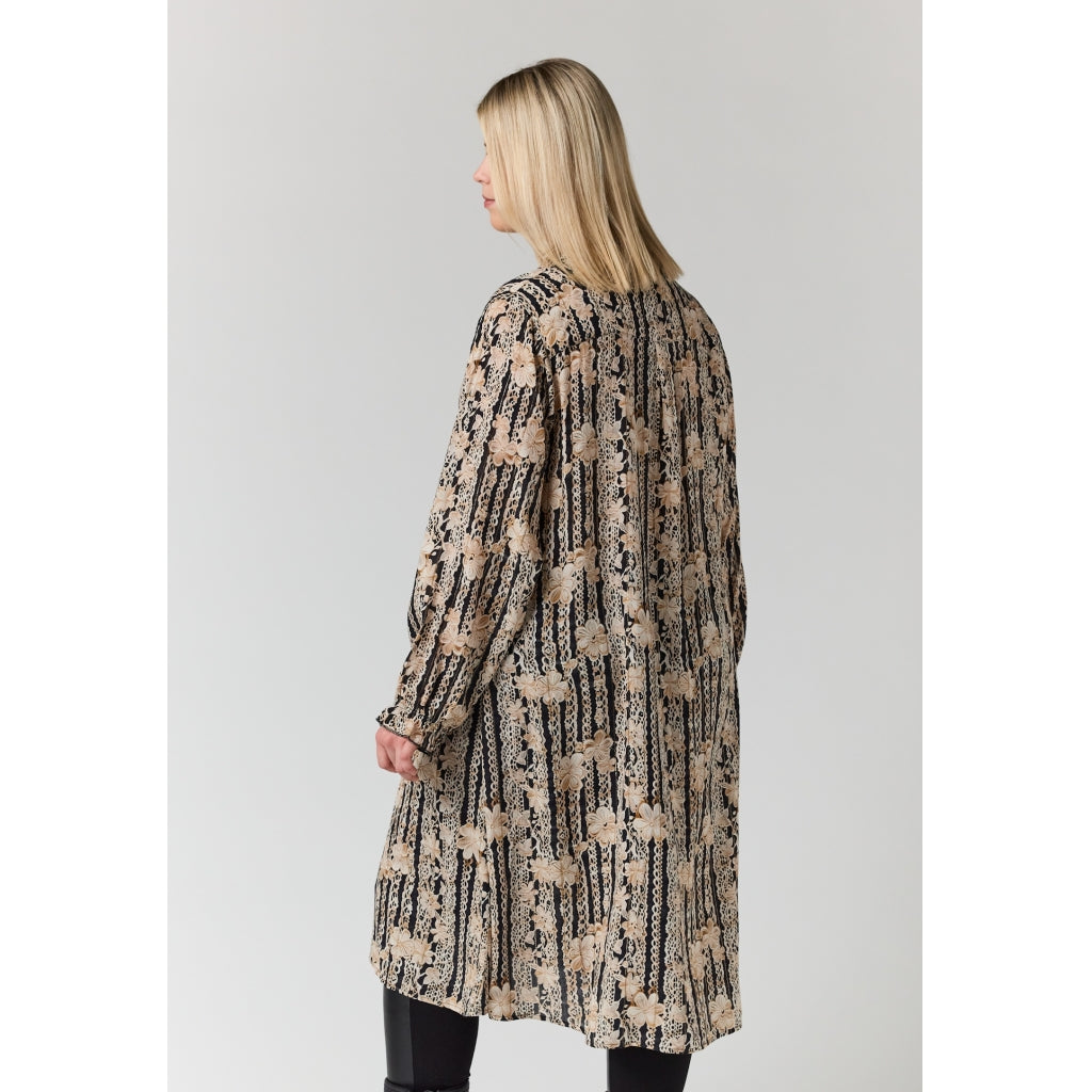 Studio SGunda Dress Dress Black with sand flowers and gold stripe