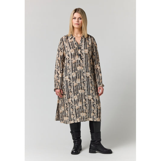 Studio SGunda Dress Dress Black with sand flowers and gold stripe