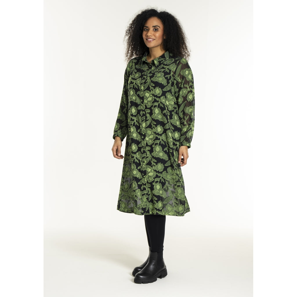 Studio SJuni Chiffon Shirt Shirt Black with bright green flowers