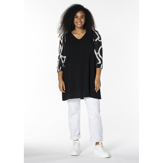 Studio SKyra Tunic with chiffon sleeves Tunic Black with white hearts