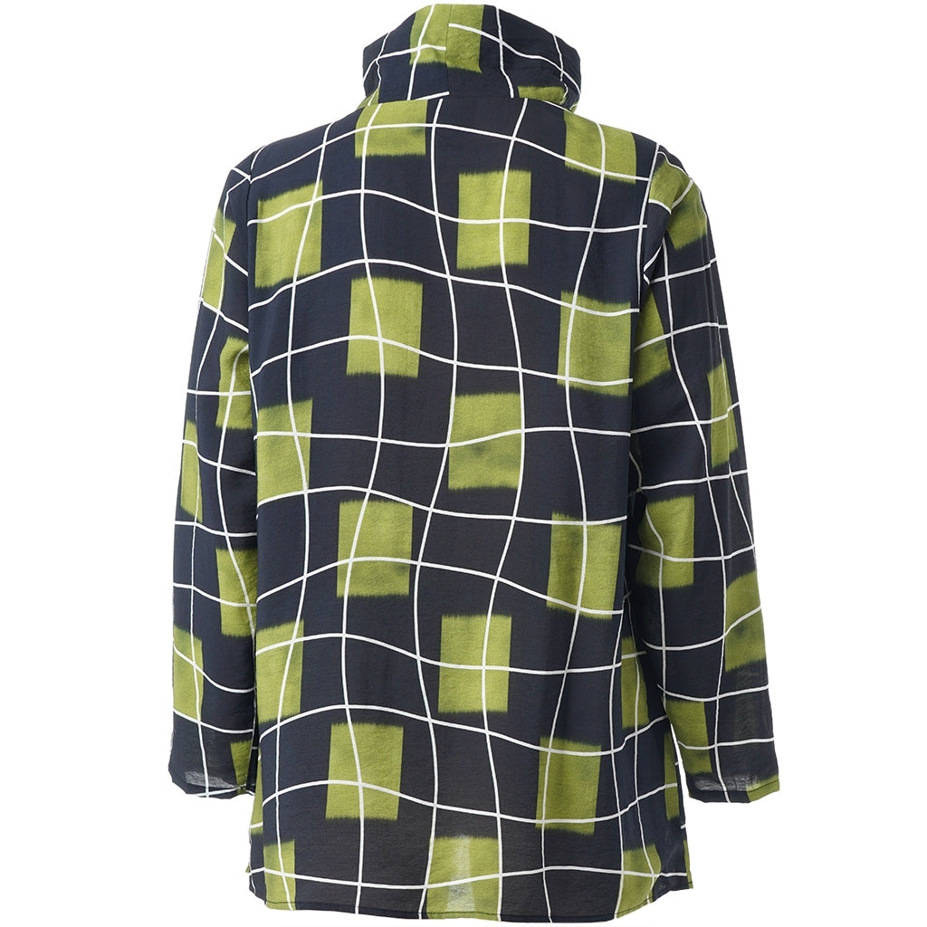 Studio SOlivia Blouse Blouse Black with squares with white lines and green wind