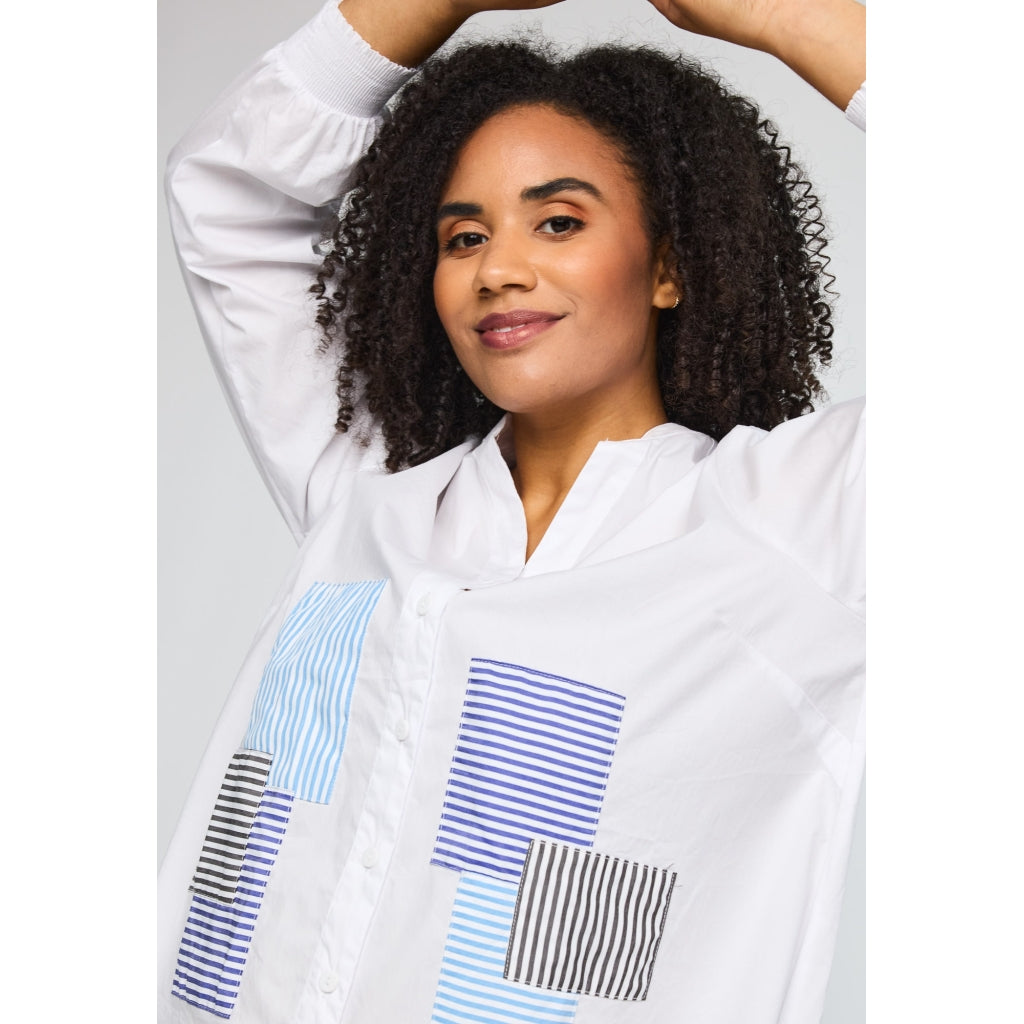 Studio SSvala White shirt with blue striped details Shirt White with blue details
