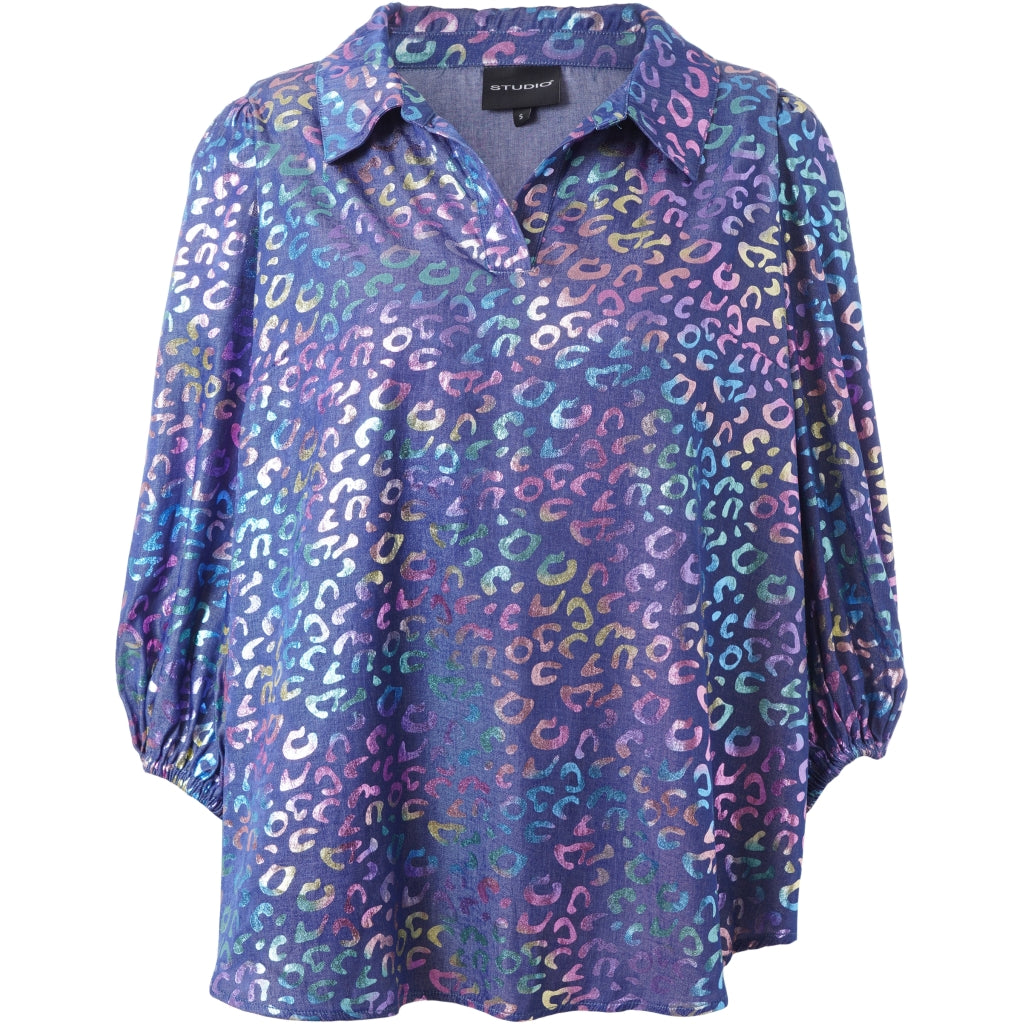 Studio STiff Shirt Shirt Blue denim + multi color print