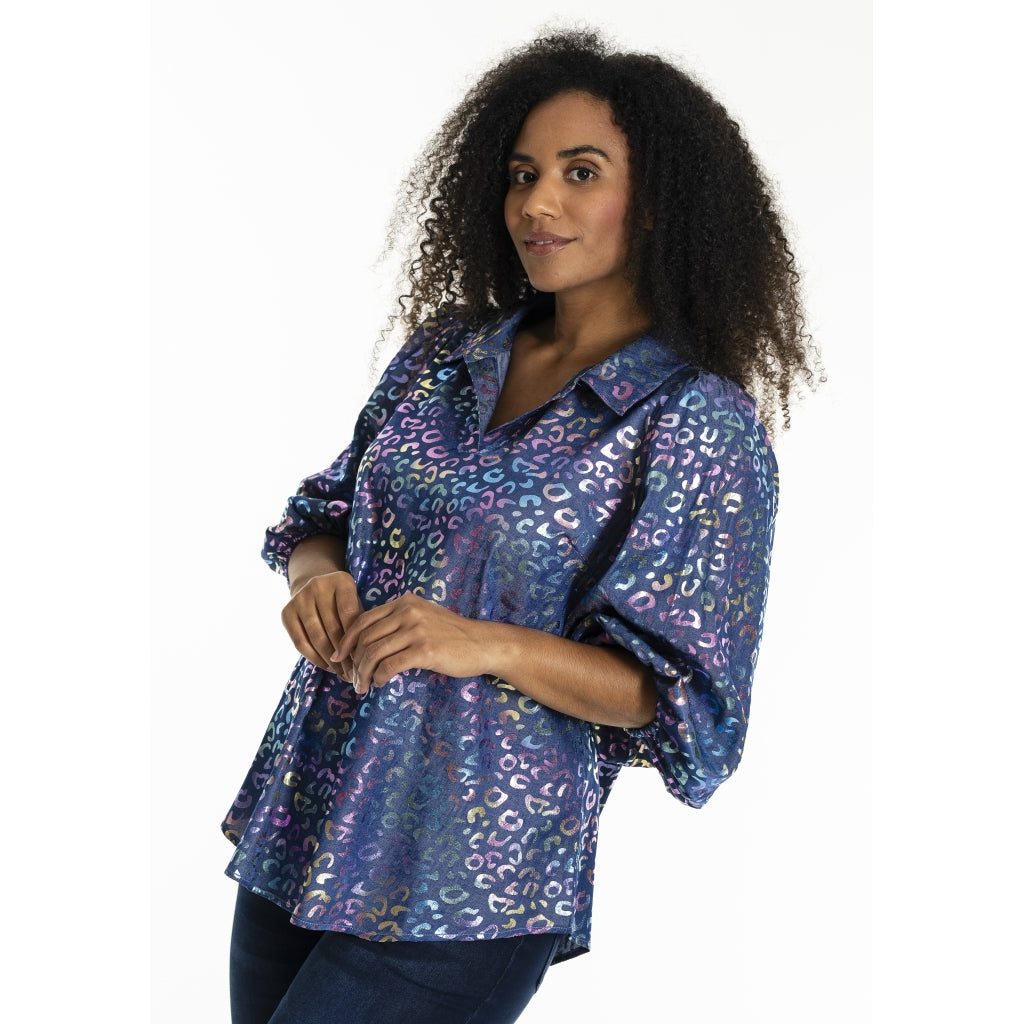 Studio STiff Shirt Shirt Blue denim + multi color print