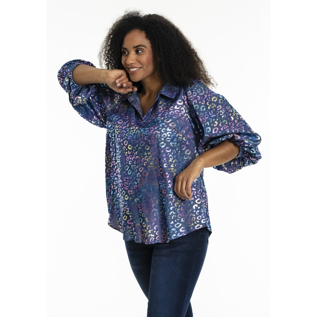 Studio STiff Shirt Shirt Blue denim + multi color print