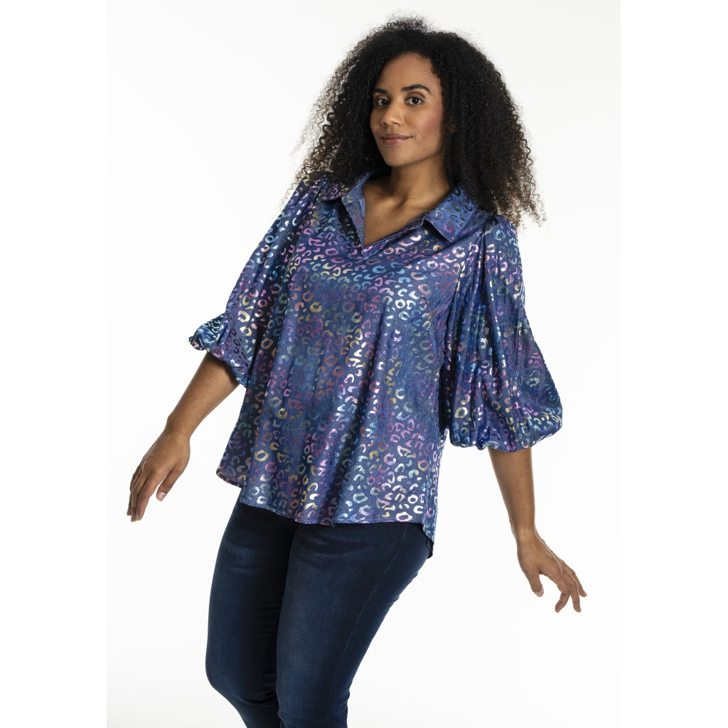 Studio STiff Shirt Shirt Blue denim + multi color print