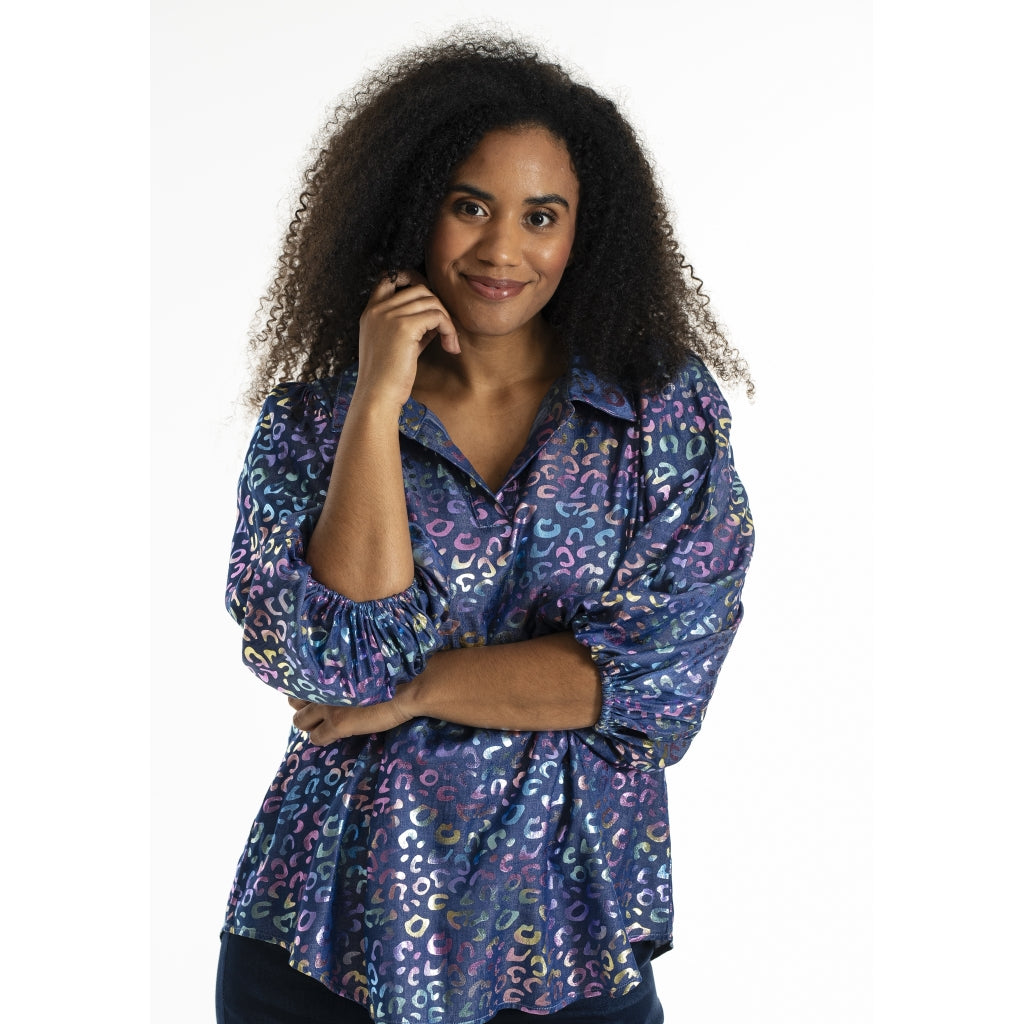 Studio STiff Shirt Shirt Blue denim + multi color print