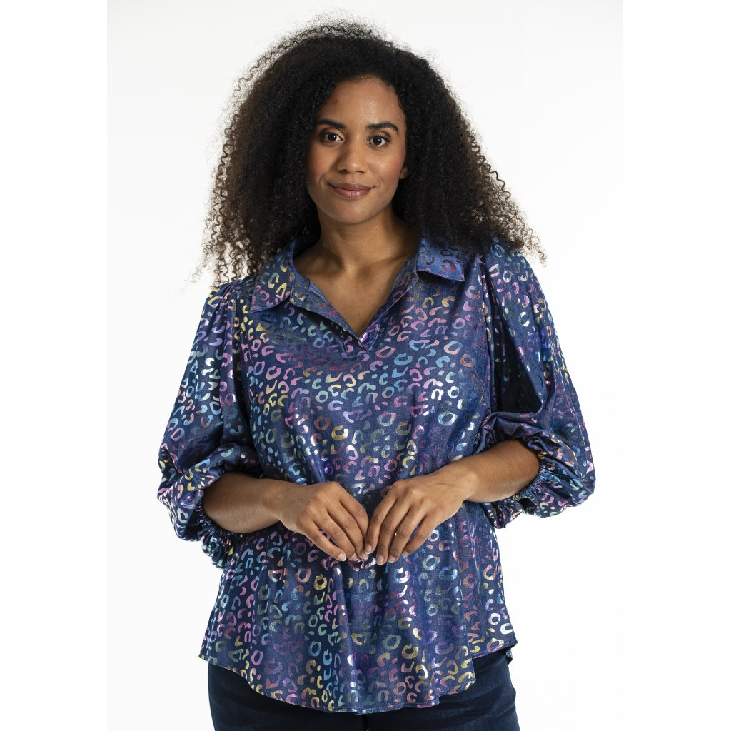 Studio STiff Shirt Shirt Blue denim + multi color print
