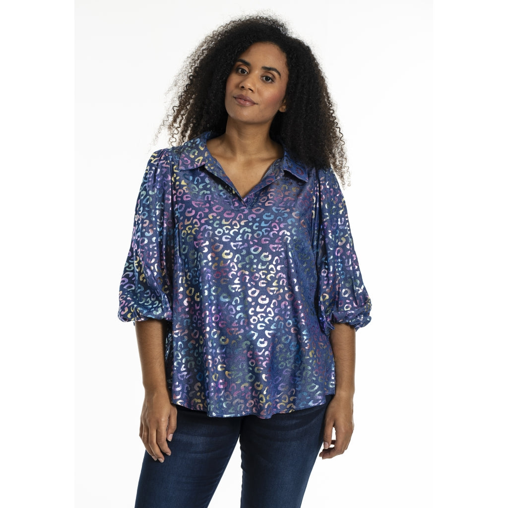 Studio STiff Shirt Shirt Blue denim + multi color print