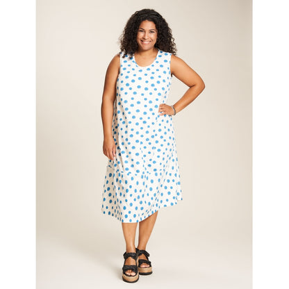 Studio Tea Dress Dress White with Turquoise Dots