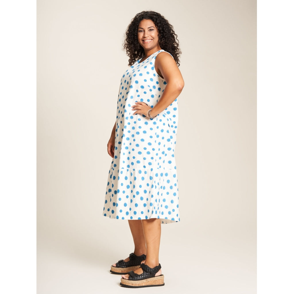 Studio Tea Dress Dress White with Turquoise Dots